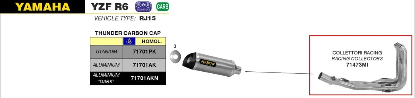 Arrow Krümmer Edelstahl Yamaha YZF-R6 RJ15 (12-16) 71473MI - Image 2