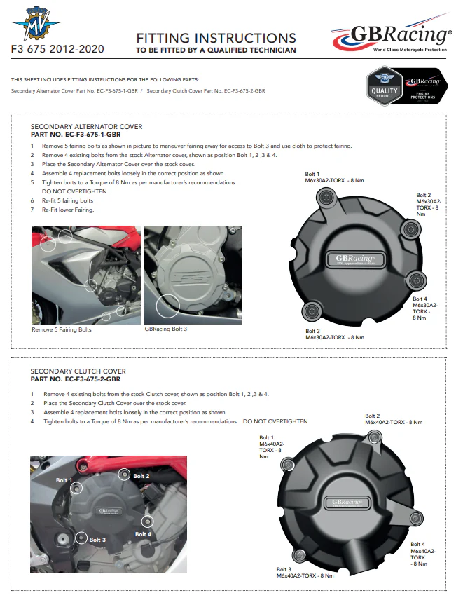 Motordeckel Protektoren Komplettset GBRacing MV Agusta F3 675/800 (12-26) - Image 8