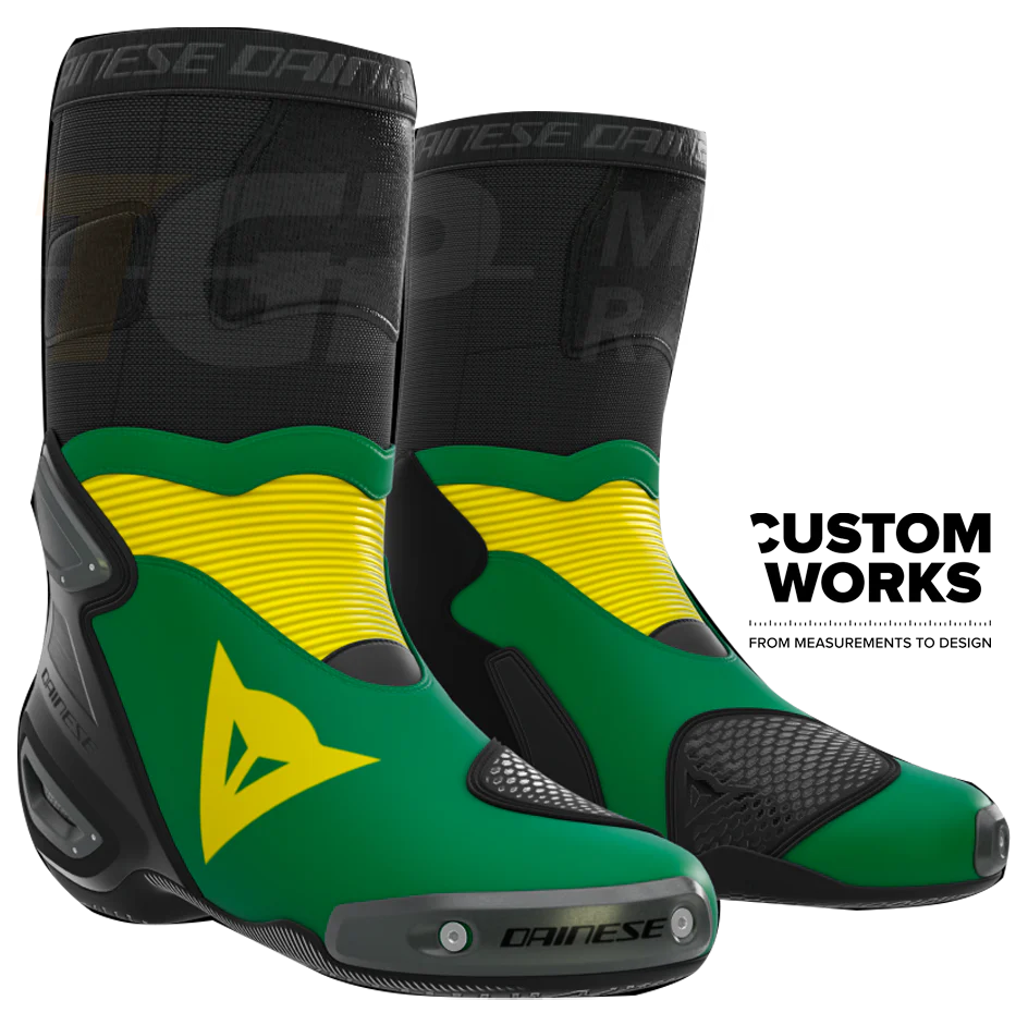 Dainese Axial 2 Racing und Straßen Motorradstiefel | Herren | Waldgrün / Gelb | Custom Works