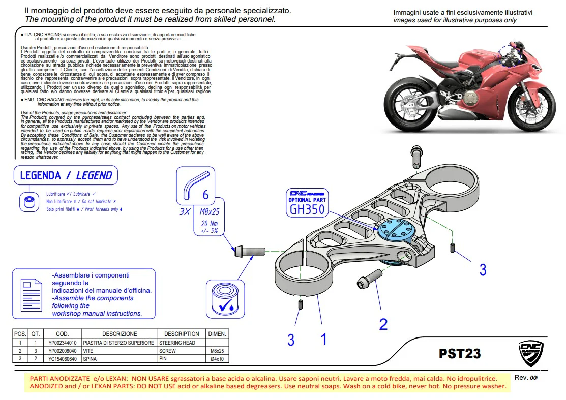 Gabelbrücke (OBEN) Troy Bayliss Limited Edition CNC Racing Ducati Panigale V4/S (25-26) PST23BTB - Image 3