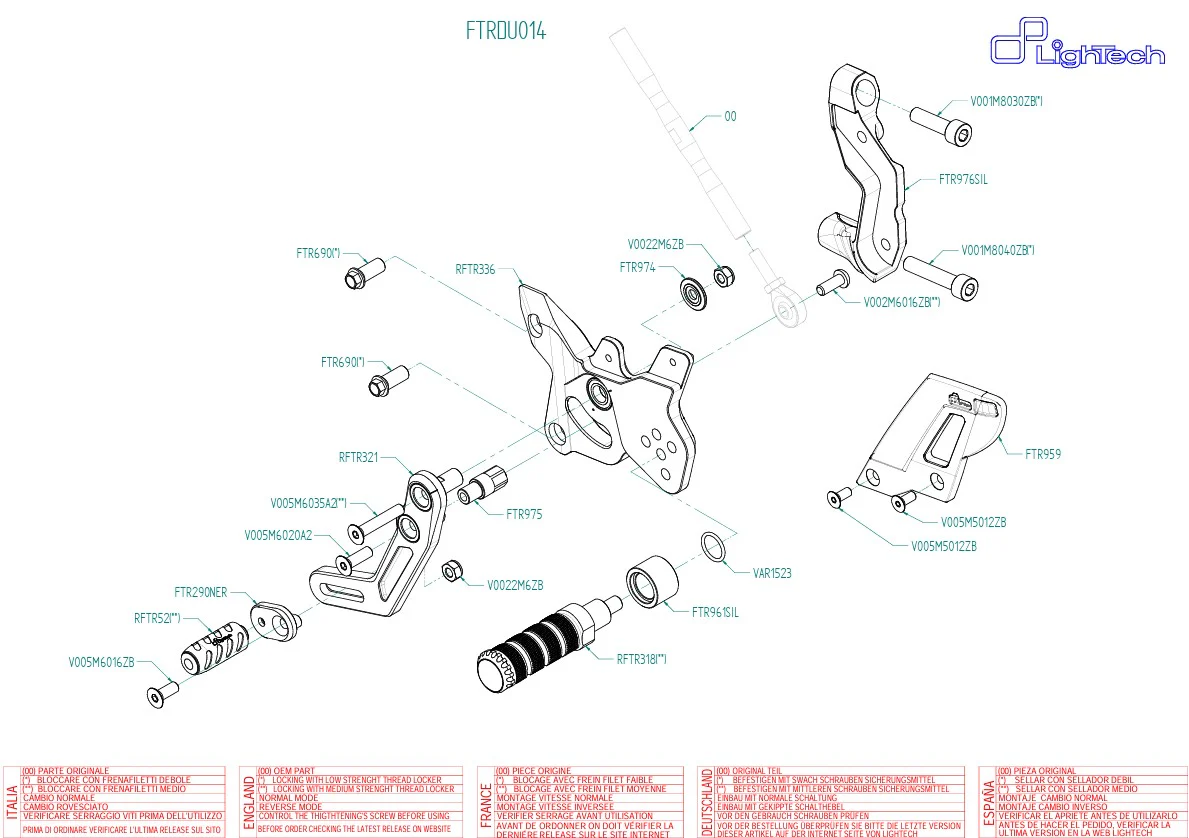 Fußrastenanlage Track-Use LighTech Umkehrschaltung Ducati Panigale 1299/S (15-18) FTRDU014 - Image 6