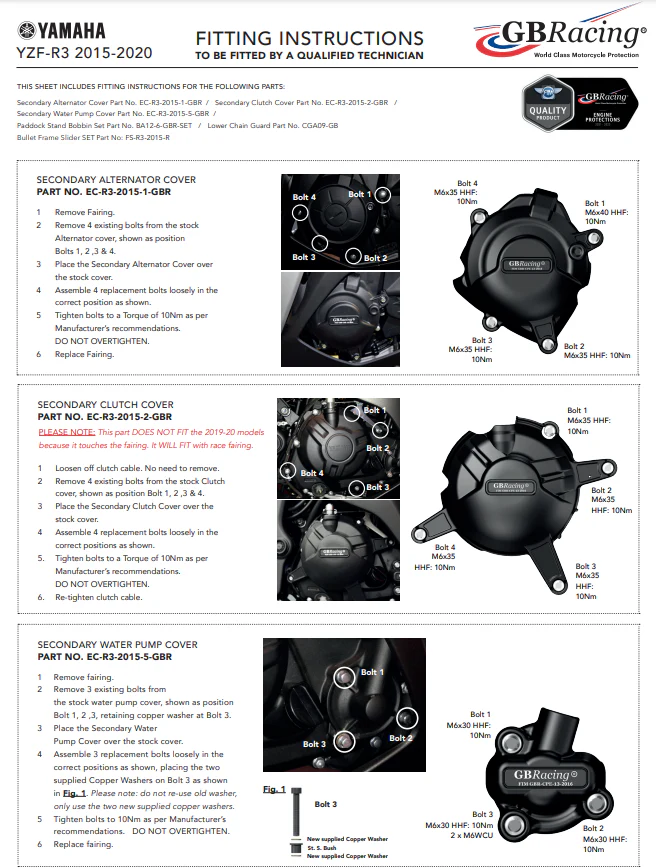 Motordeckel Protektoren Komplettset GBRacing Yamaha YZF-R3 (15-22) - Image 4