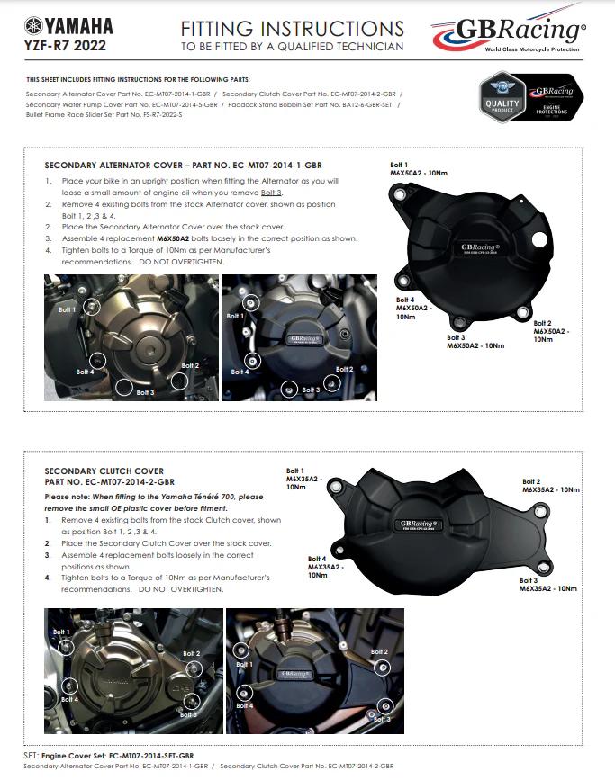 Motordeckel Protektoren Komplettset GBRacing Yamaha YZF-R7 (21-26) - Image 5