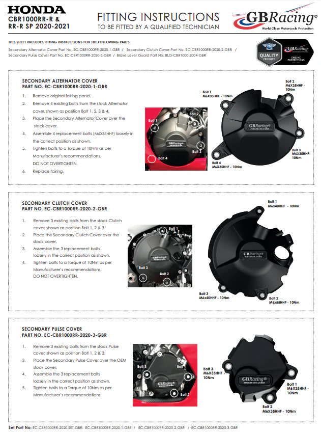Zündung Protektor Schutzabdeckung GBRacing Honda CBR 1000 RR-R SC82 (20-26) - Image 4